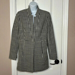 DKNY Women's Houndstooth Blk/Gray One Button Long Coat Size 2 Pre-Owned